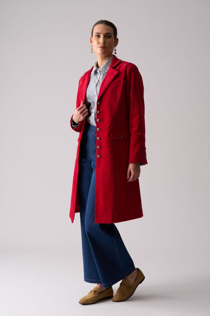 Woman wearing Cordially Invited Coat in Rose by Foil side
