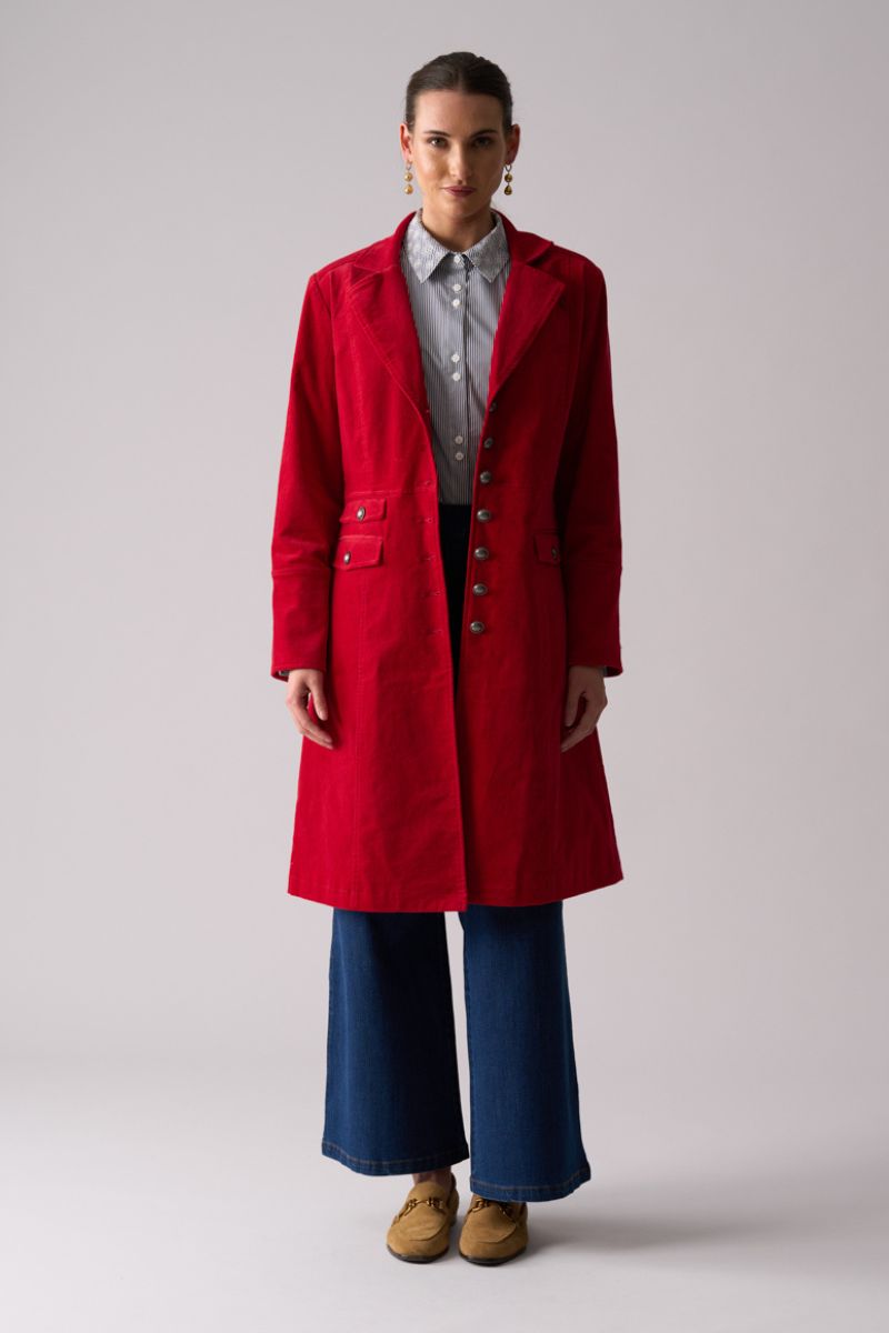 Woman wearing Cordially Invited Coat in Rose by Foil styled