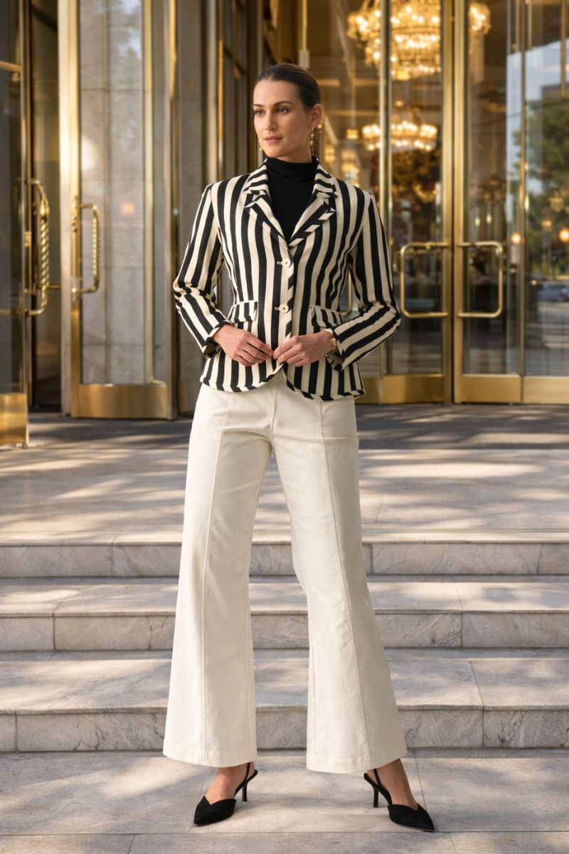 Shine Line Blazer in Navy & Ivory By Foil