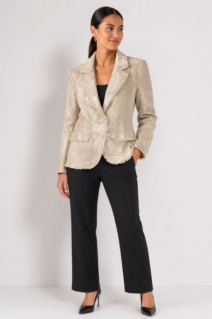 Foil Metallic linen jacket lapel and fringe trim detail FO8700