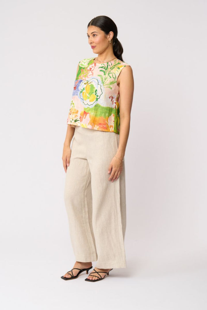 FOIL Together Again Pant FO8801 in Metallic Gold Shimmer side view showing fluid wide-leg drape