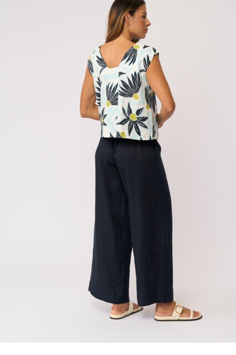 FOIL Together Again Pant FO8801 in True Navy back view showing shirred elastic waistband