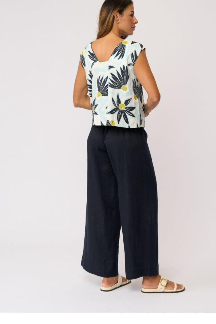 FOIL Together Again Pant FO8801 in True Navy back view showing shirred elastic waistband