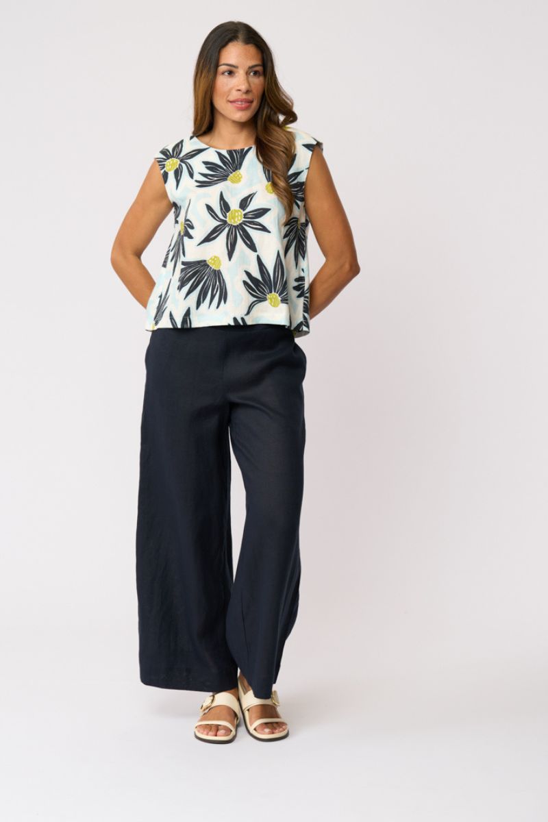 FOIL Together Again Pant FO8801 in True Navy waistband and fabric detail