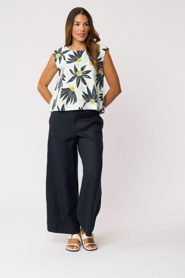 FOIL Together Again Pant FO8801 in True Navy waistband and fabric detail