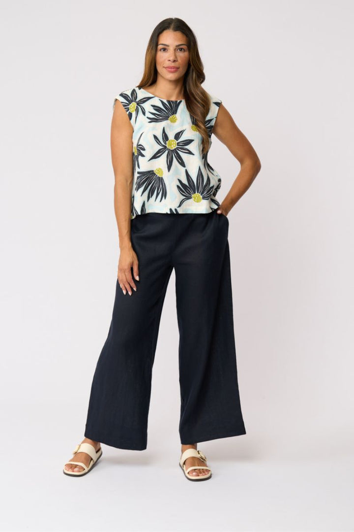 FOIL Together Again Pant FO8801 in True Navy front view showing full-length wide-leg silhouette
