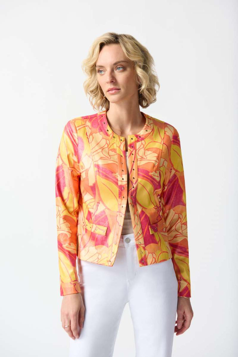 Joseph Ribkoff Silky Knit Word Print Fitted Blazer Multi 252088-3759