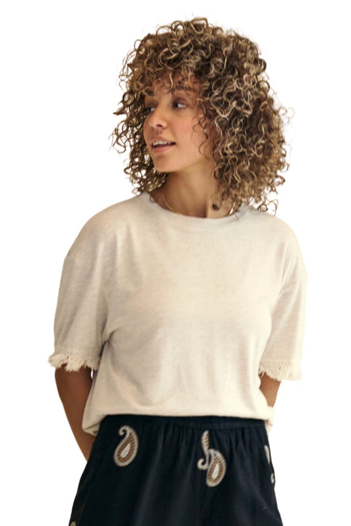 Kalu Oversized Fringe Tee in Cement  Ecru by Mos Mosh in XS / Ecru