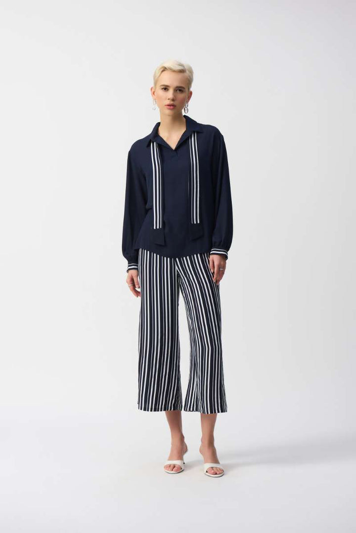 georgette-top-with-woven-stripe-scarf-in-midnight-blue-vanilla-joseph-ribkoff-front-view_1200x