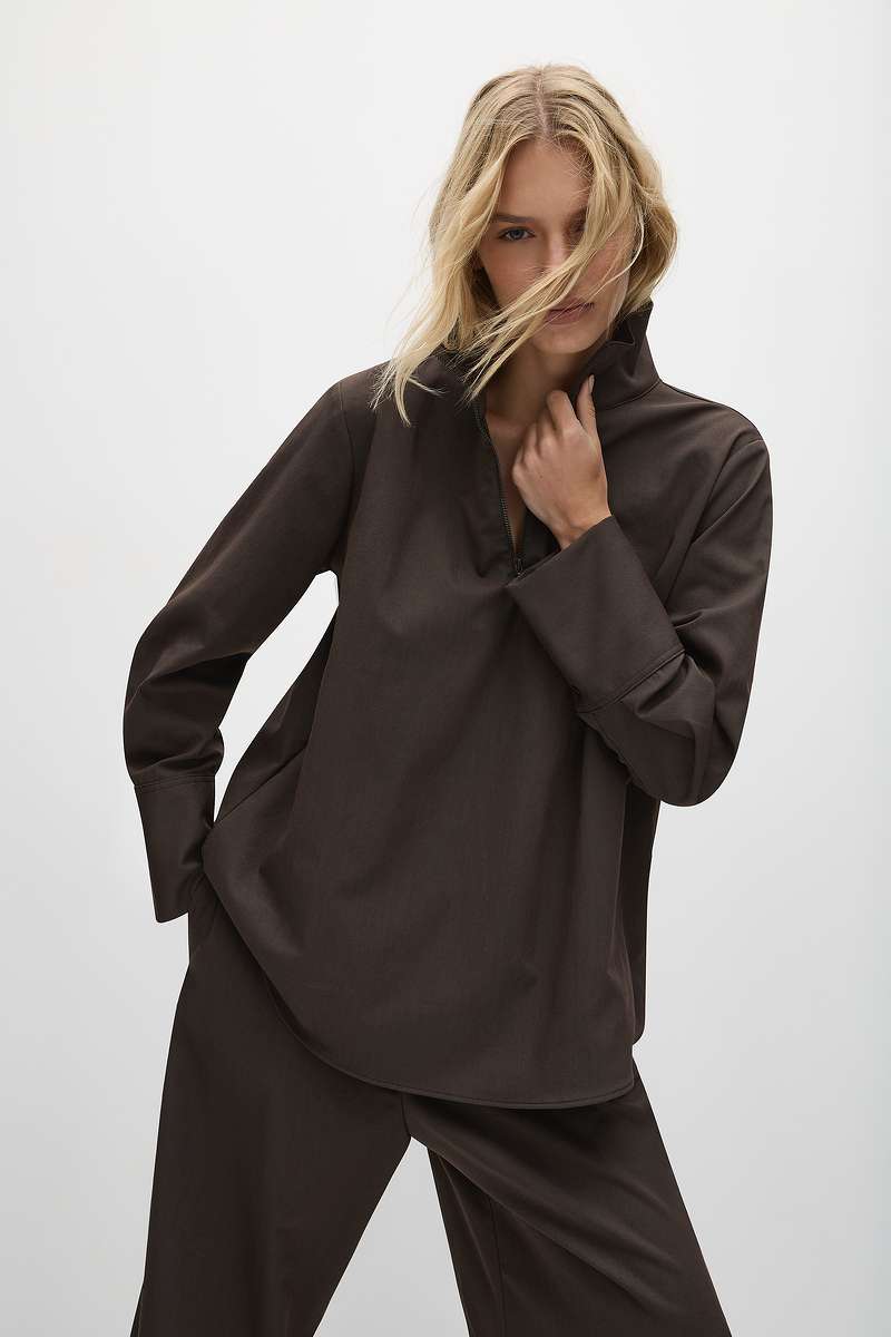 Pre Order Half Zip Blouse in Black F416 8632 by Mela Purdie