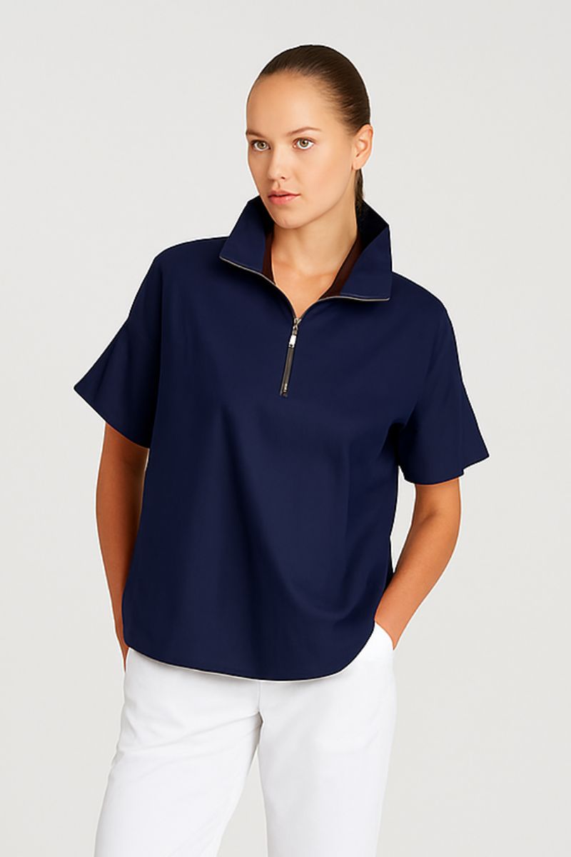 Half Zip Shirt in French Navy by Mela Purdie