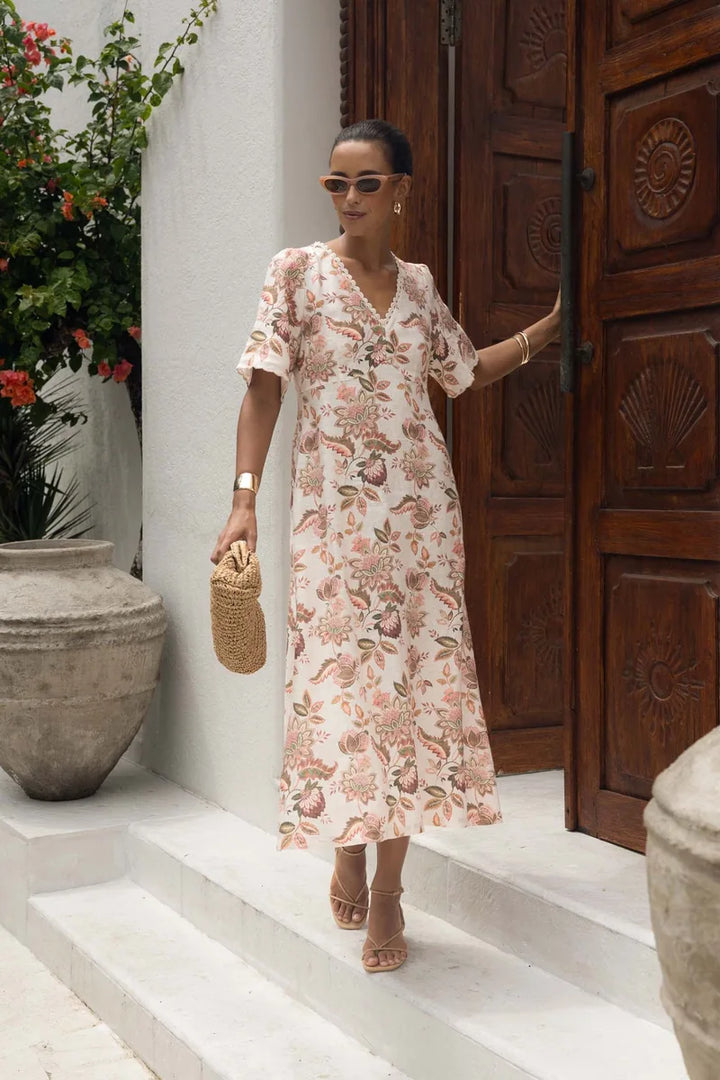 humidity lifestyle hs26205 bohemian rose midi dress