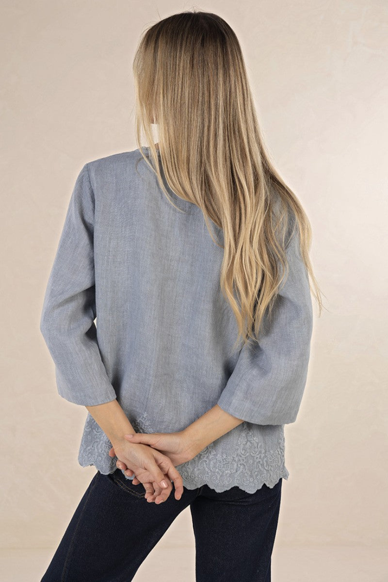 Woman wearing Serre Top in Misty Grey by Humidity Lifestyle HW26503 back view