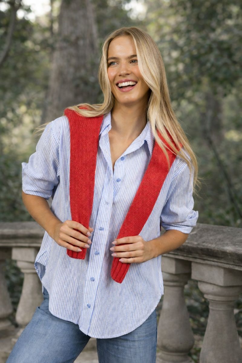 Nala Stripe Shirt in Sky Blue Stripe by Humidity Lifestyle