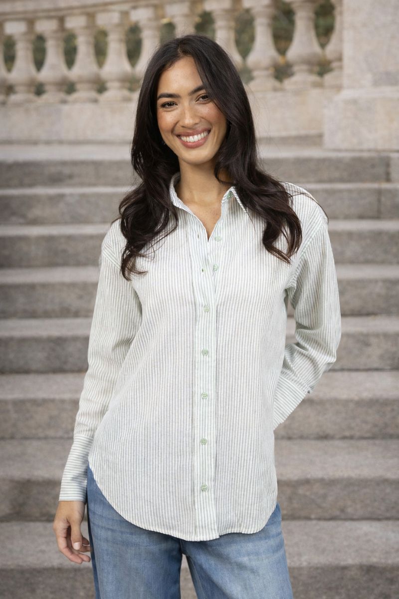 Nala Stripe Shirt in Green Stripe by Humidity