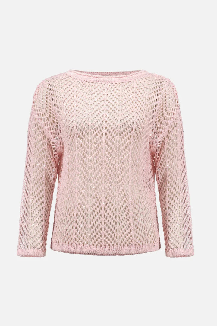Sequins Yarn Chevron Print Long Sleeve Sweater in Petal Pink by Joseph Ribkoff in Petal Pink / S