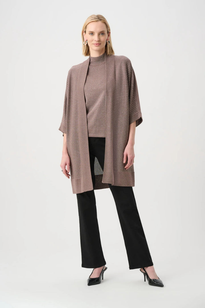 Sweater Knit Cover-Up with Iron-On Detail in Mink/Gold by Joseph Ribkoff