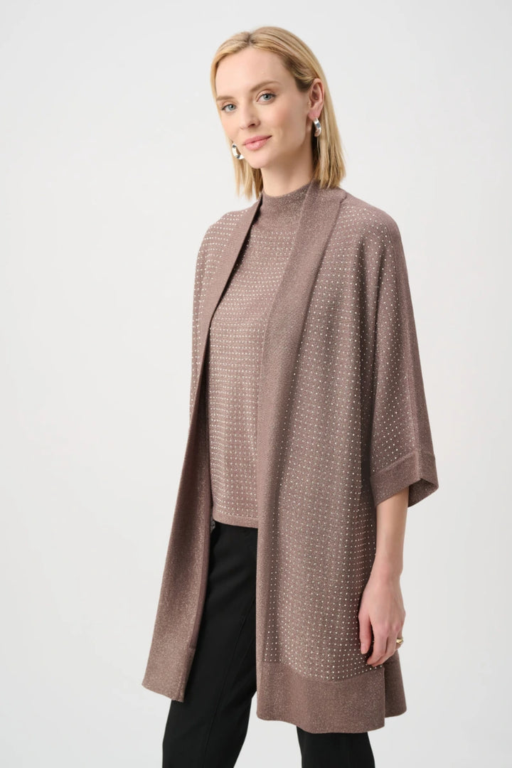 Sweater Knit Cover-Up with Iron-On Detail in Mink/Gold by Joseph Ribkoff