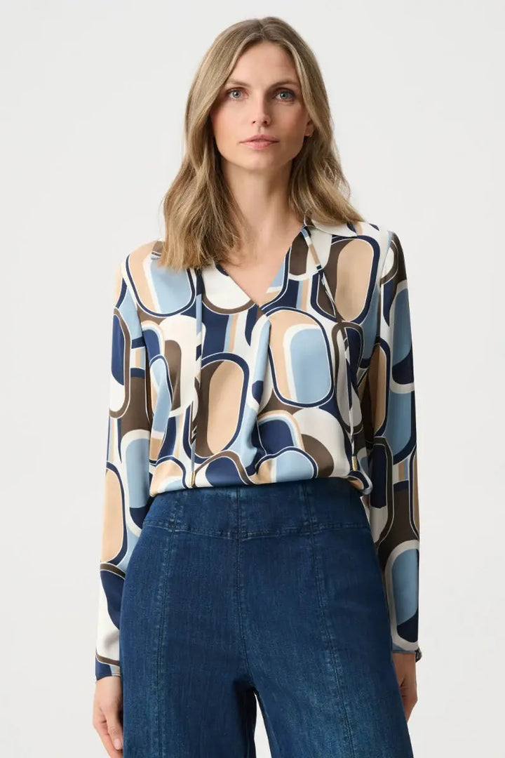 Recycled Satin Geometric Top in Off White/Multi by Joseph Ribkoff