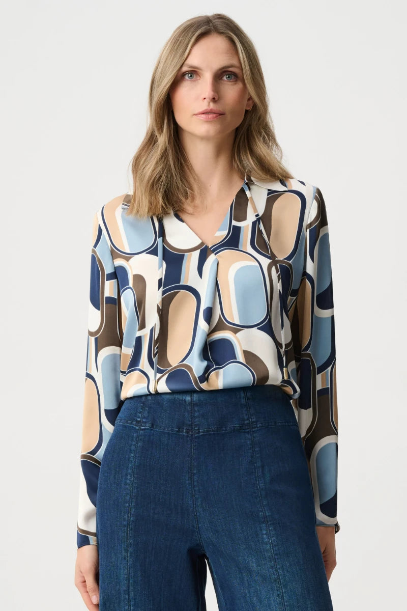 Recycled Satin Geometric Top in Off White/Multi by Joseph Ribkoff