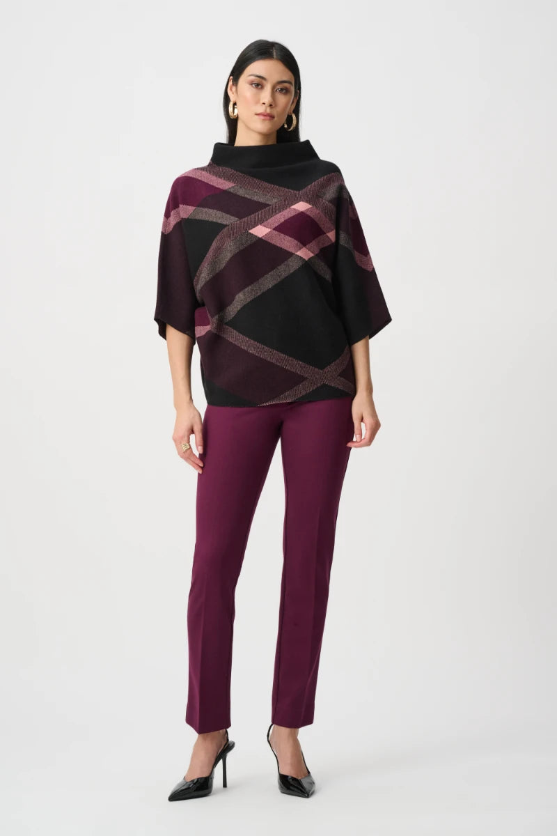 Brushed Plaid Funnel-Neck Sweater in Black/Multi by Joseph Ribkoff