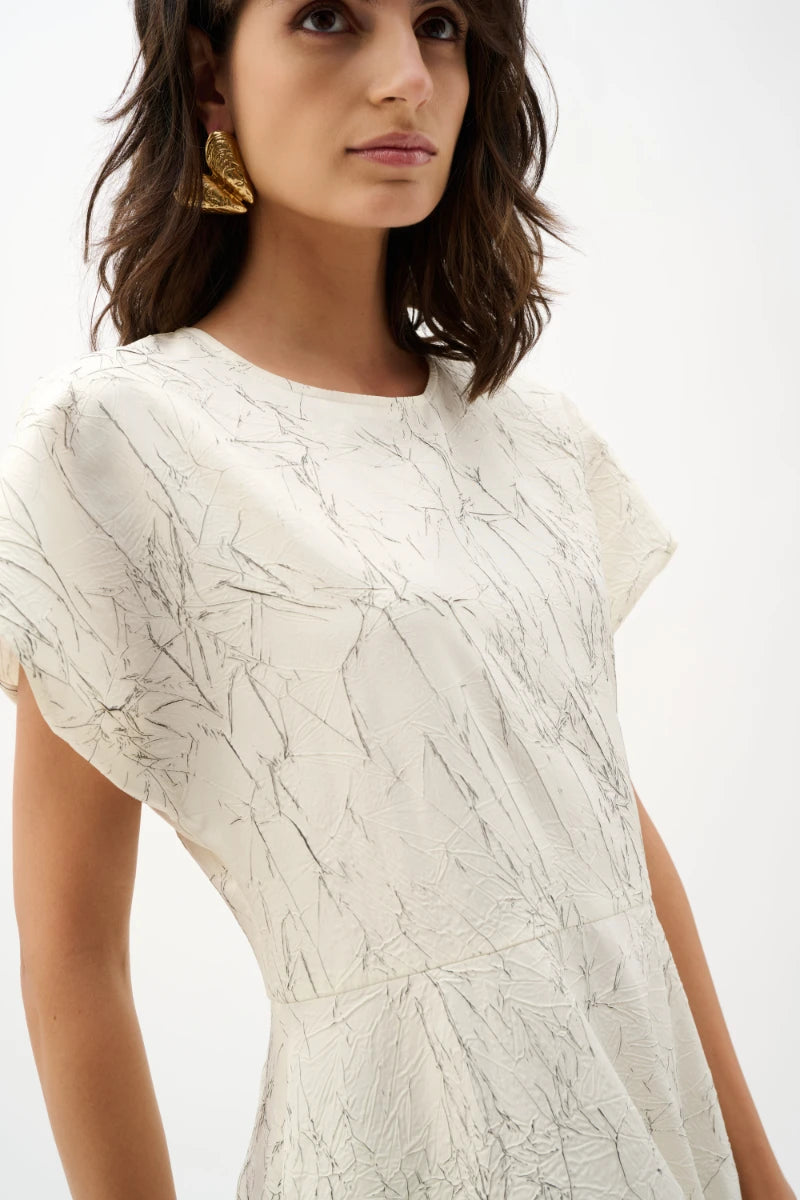 Novelty Abstract Print Cocoon Dress in Cream/Black by Joseph Ribkoff