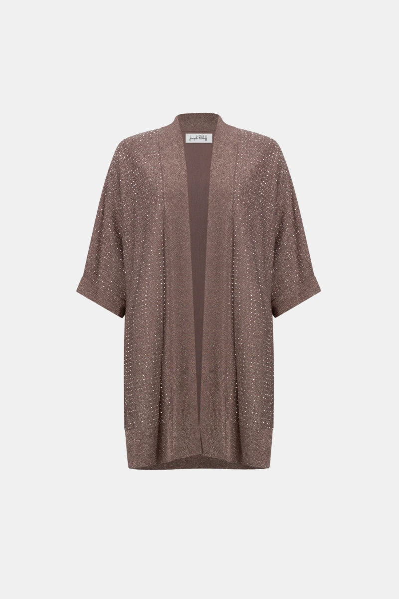 Sweater Knit Cover-Up with Iron-On Detail in Mink/Gold by Joseph Ribkoff