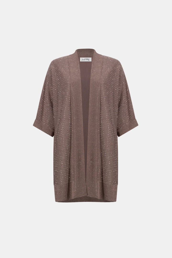 Sweater Knit Cover-Up with Iron-On Detail in Mink/Gold by Joseph Ribkoff