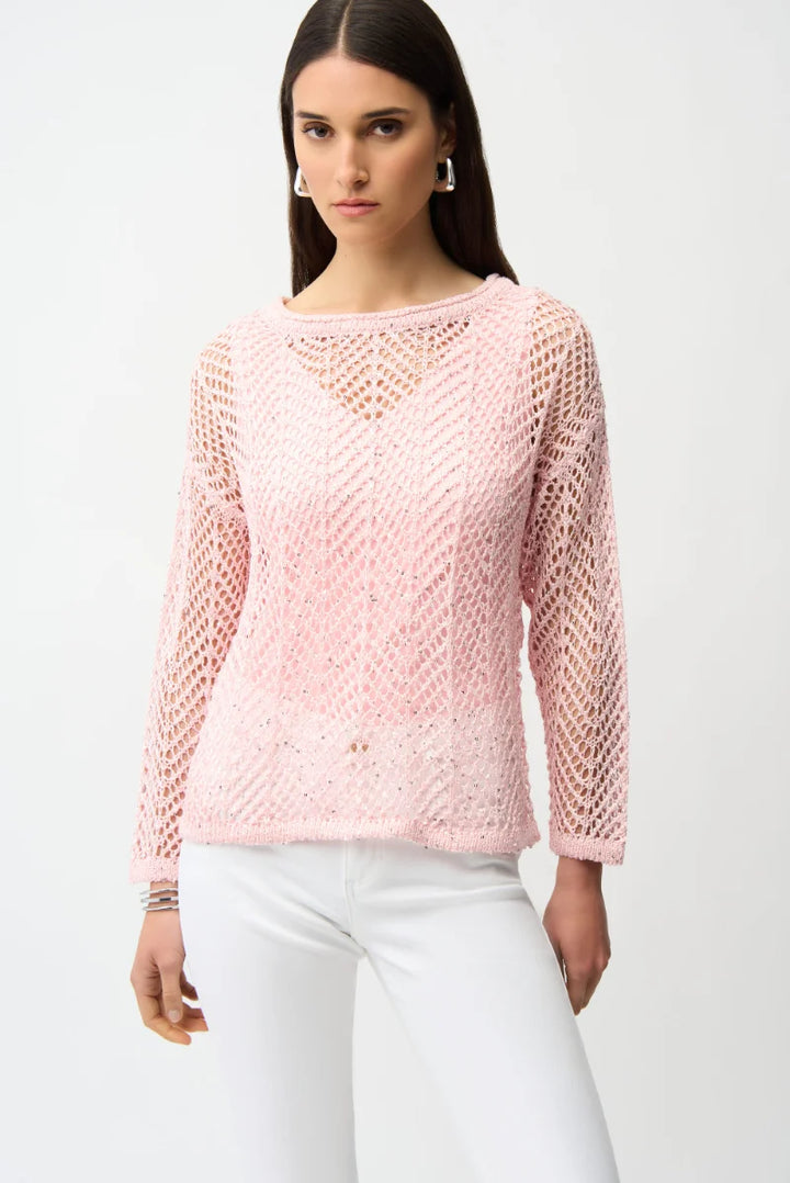 Sequins Yarn Chevron Print Long Sleeve Sweater in Petal Pink by Joseph Ribkoff in Petal Pink / S