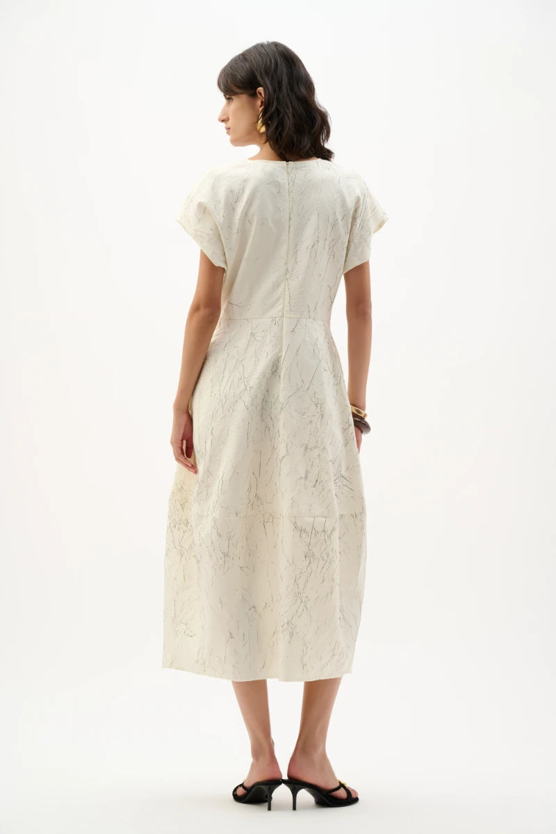 Novelty Abstract Print Cocoon Dress in Cream/Black by Joseph Ribkoff