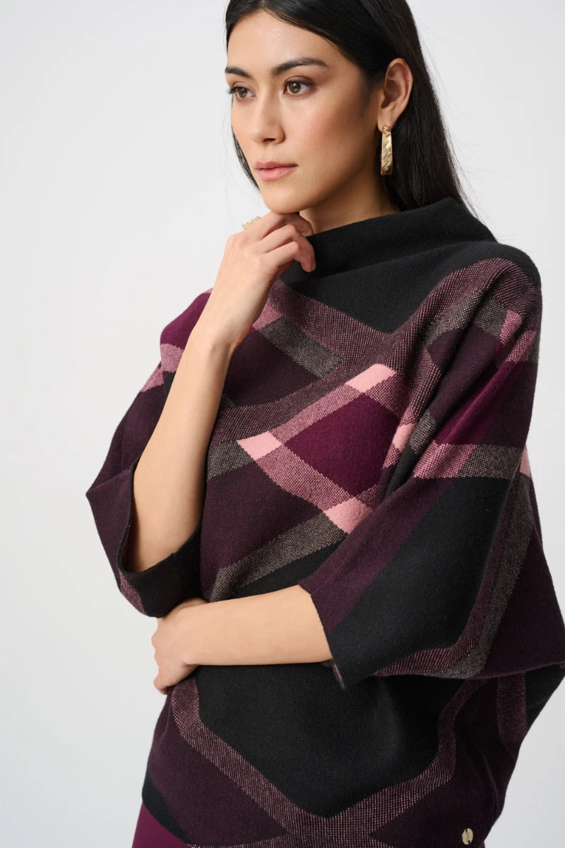 Brushed Plaid Funnel-Neck Sweater in Black/Multi by Joseph Ribkoff