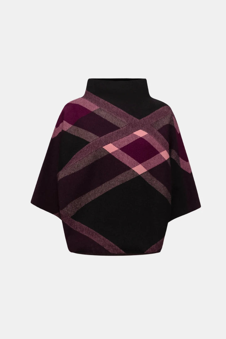 Brushed Plaid Funnel-Neck Sweater in Black/Multi by Joseph Ribkoff