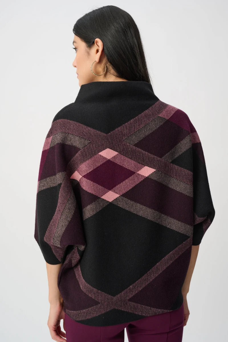 Brushed Plaid Funnel-Neck Sweater in Black/Multi by Joseph Ribkoff