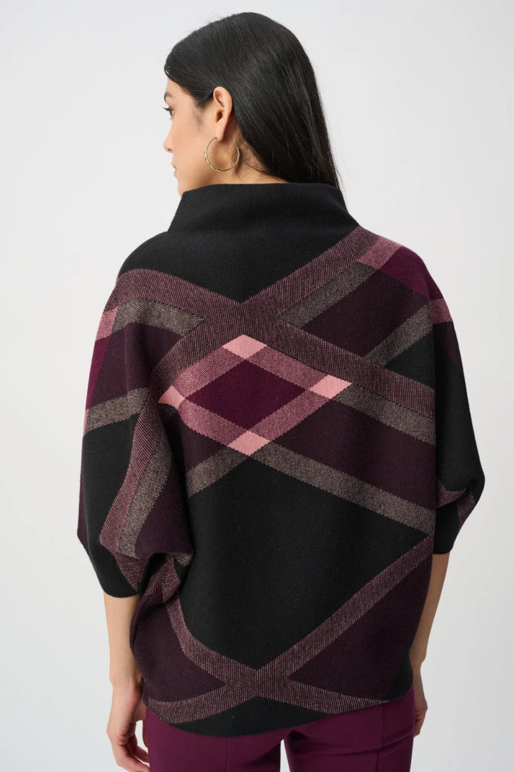 Brushed Plaid Funnel-Neck Sweater in Black/Multi by Joseph Ribkoff