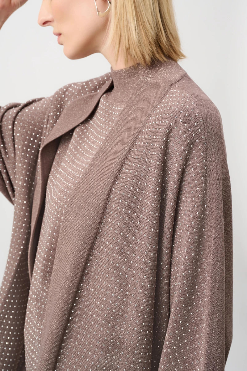Sweater Knit Cover-Up with Iron-On Detail in Mink/Gold by Joseph Ribkoff