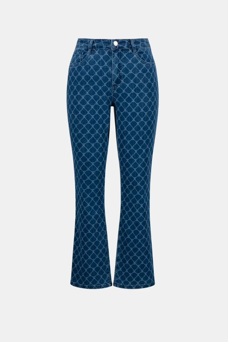 Featherweave Denim Strip-Dye Print Straight Classic Jeans in Medium Blue by Joseph Ribkoff