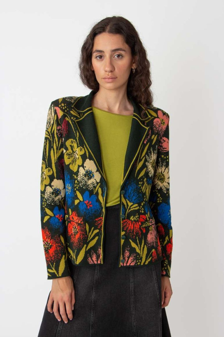 Jacquard Jacket, Floral Pattern in Forest 242612 by IVKO