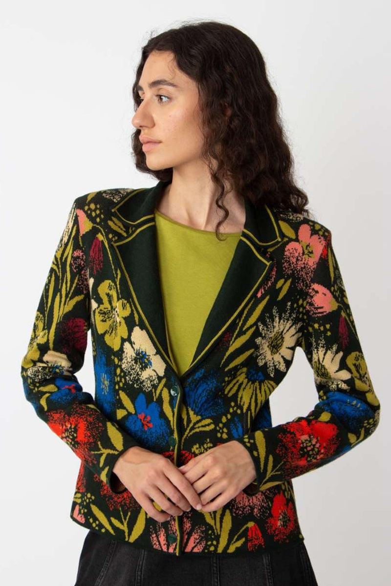 Jacquard Jacket, Floral Pattern in Forest 242612 by IVKO