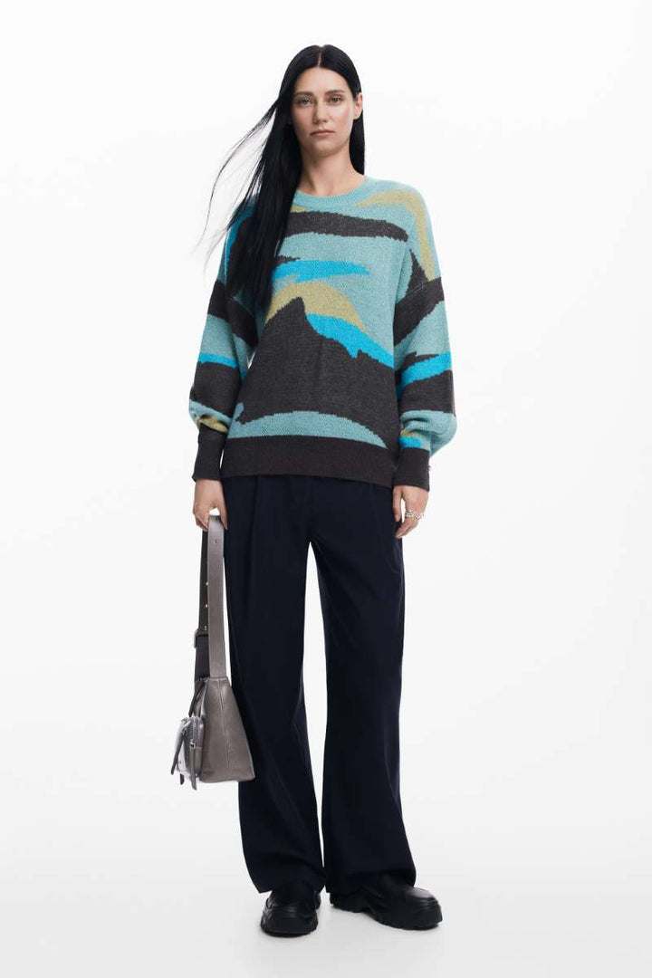 Jers Thunder Bay Sweater in Green Water 24WWJF62 by Desigual