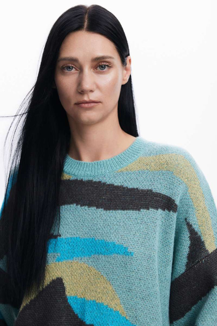 Jers Thunder Bay Sweater in Green Water 24WWJF62 by Desigual