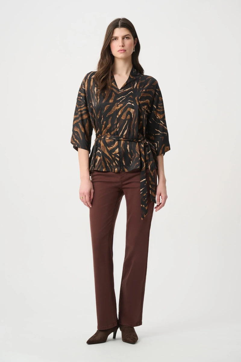 Joseph Ribkoff Brooke Classic Bootcut Featherweave Jeans 251967 in Mahogany, styled front view