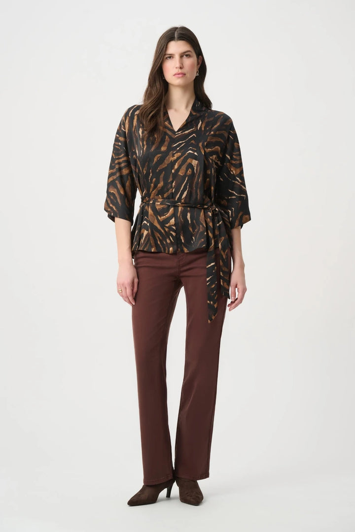 Joseph Ribkoff Brooke Classic Bootcut Featherweave Jeans 251967 in Mahogany, styled front view