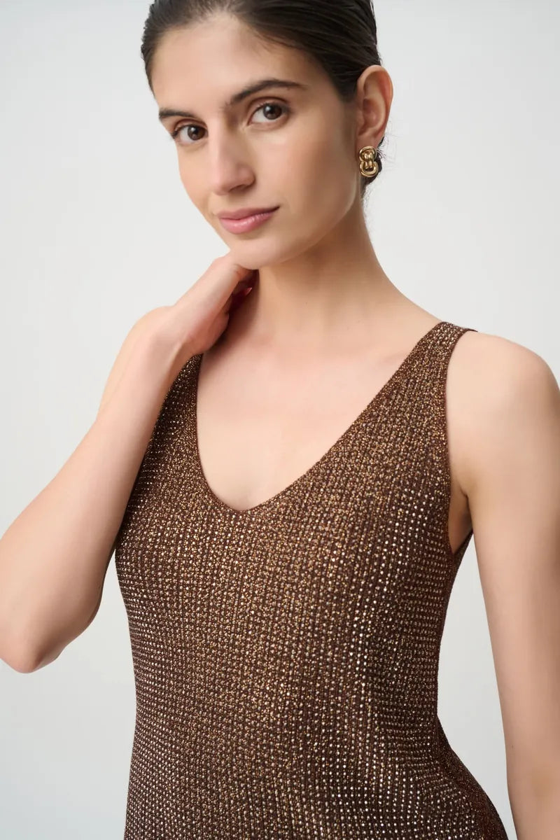 Joseph Ribkoff metallic knit camisole in Mahogany style 252915, view 2