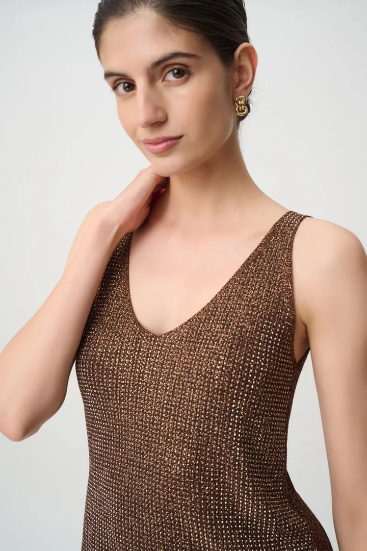 Joseph Ribkoff metallic knit camisole in Mahogany style 252915, view 2