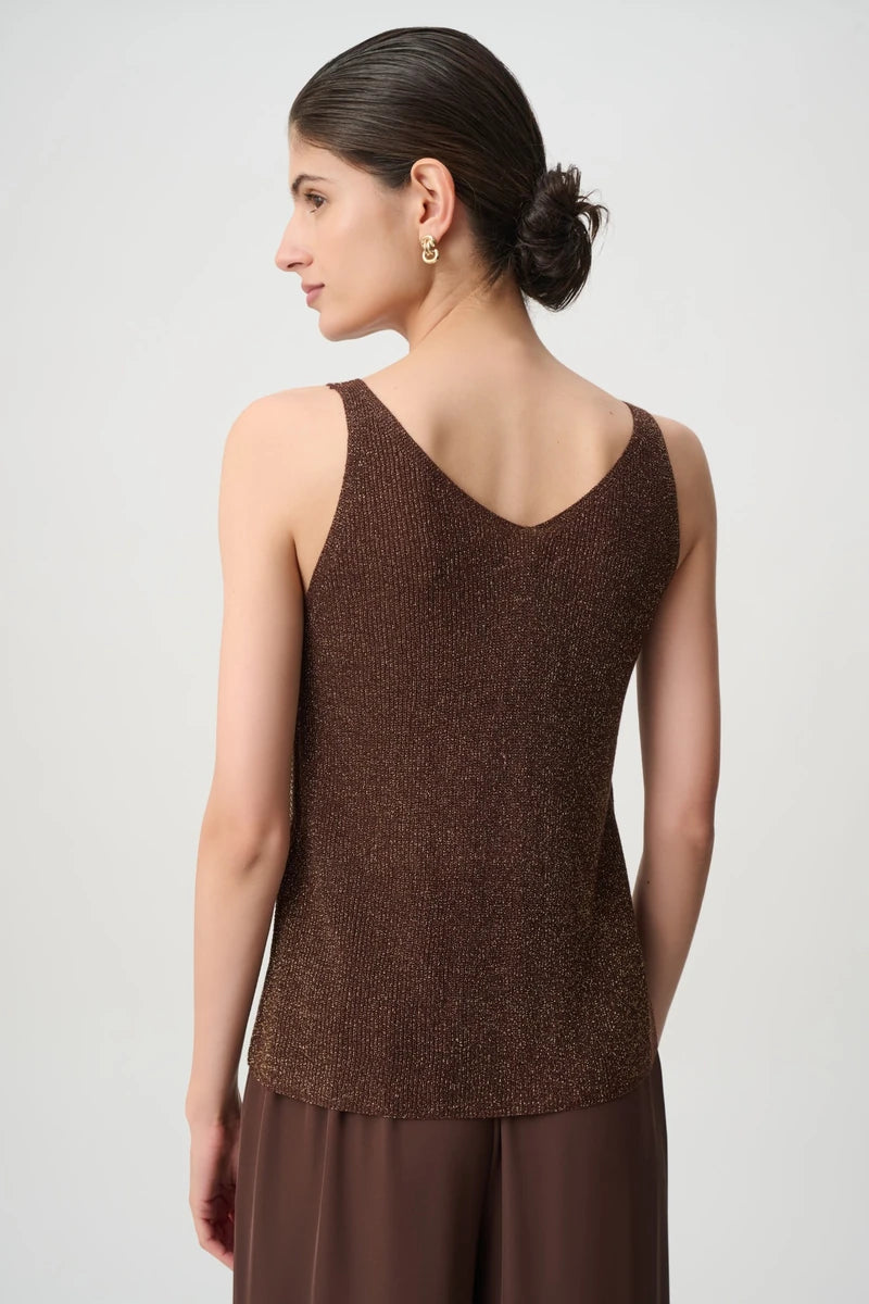 Joseph Ribkoff metallic knit camisole in Mahogany style 252915, view 4