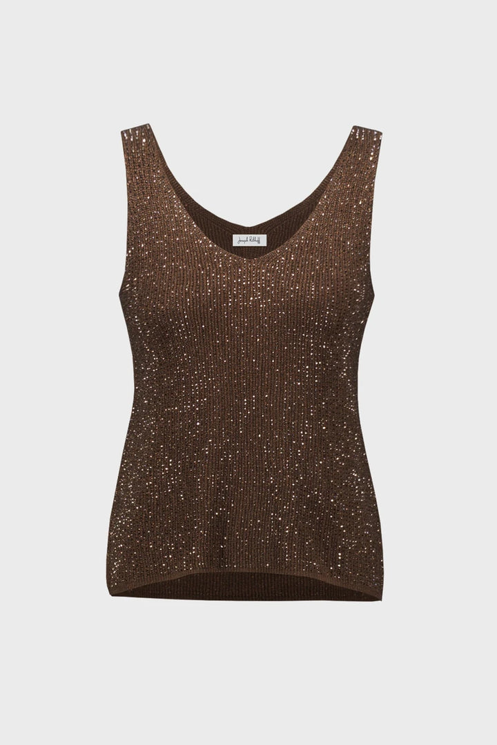 Joseph Ribkoff metallic knit camisole in Mahogany style 252915, view 5