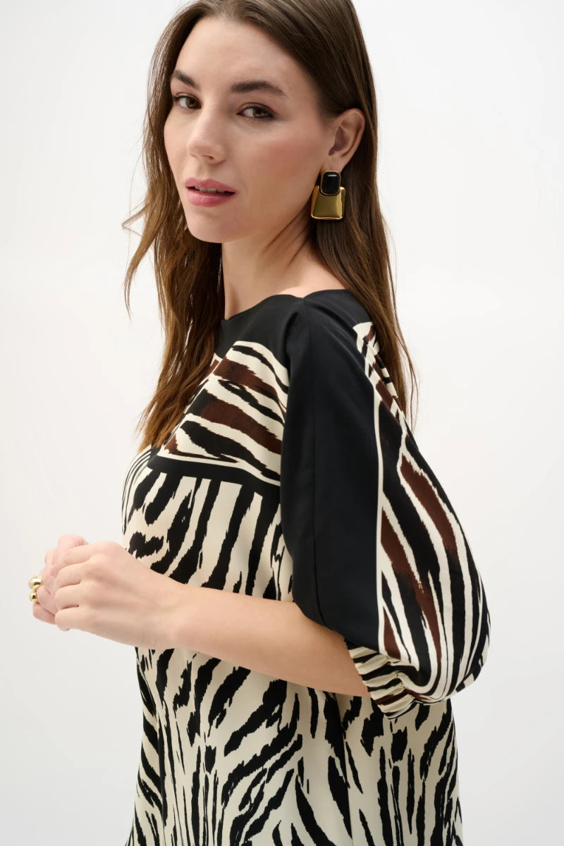 Recycled Woven Animal Print Straight Dress in Animal Print by Joseph Ribkoff