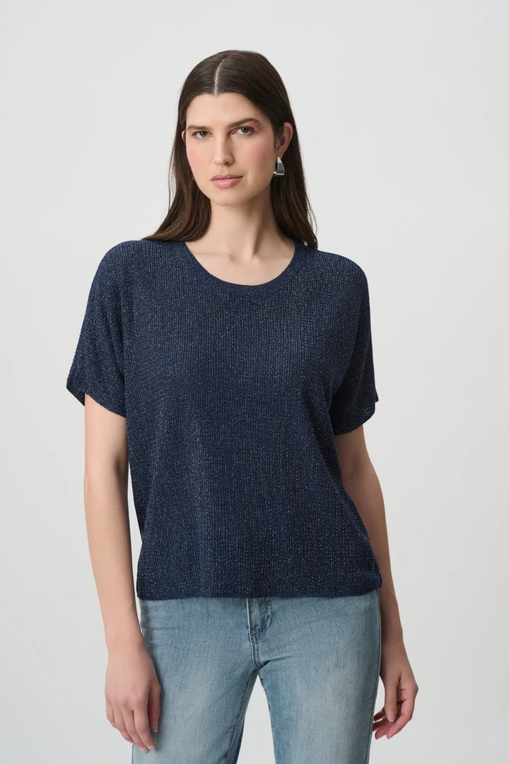 Joseph Ribkoff 263900 navy metallic knit T-shirt product photo 1
