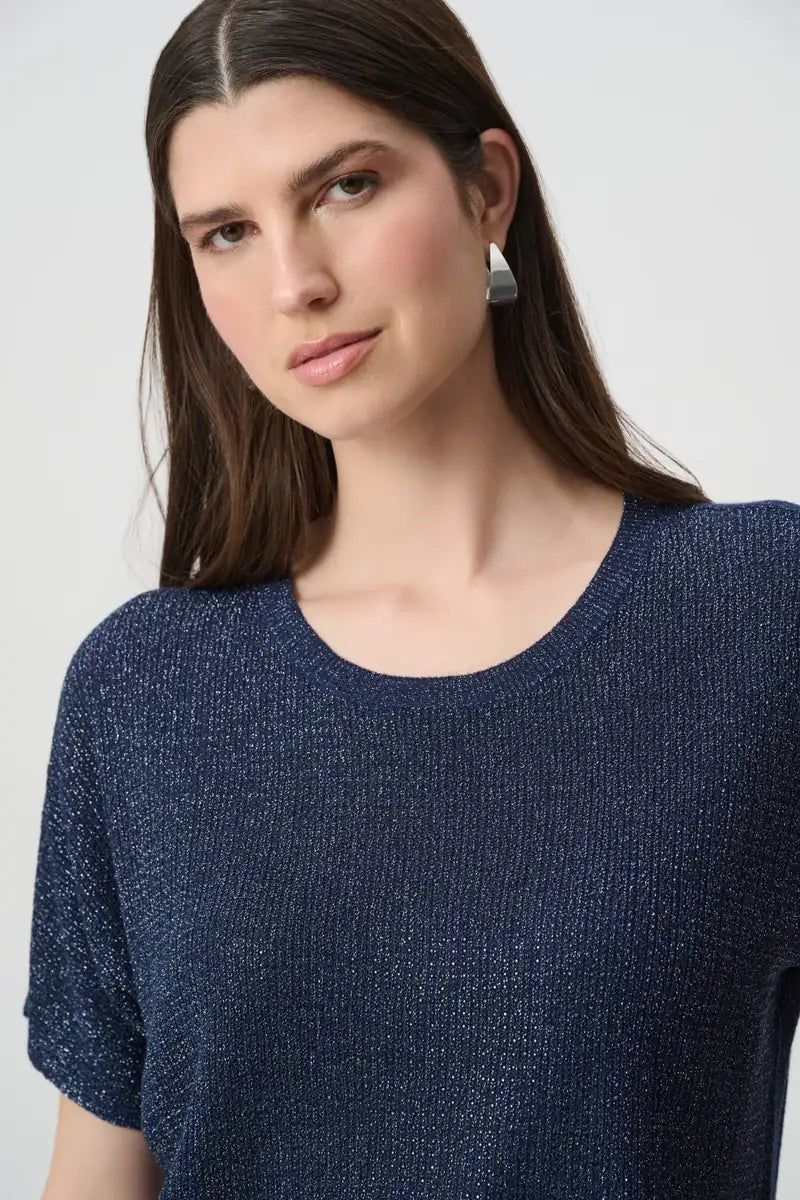 Joseph Ribkoff 263900 navy metallic knit T-shirt product photo 2