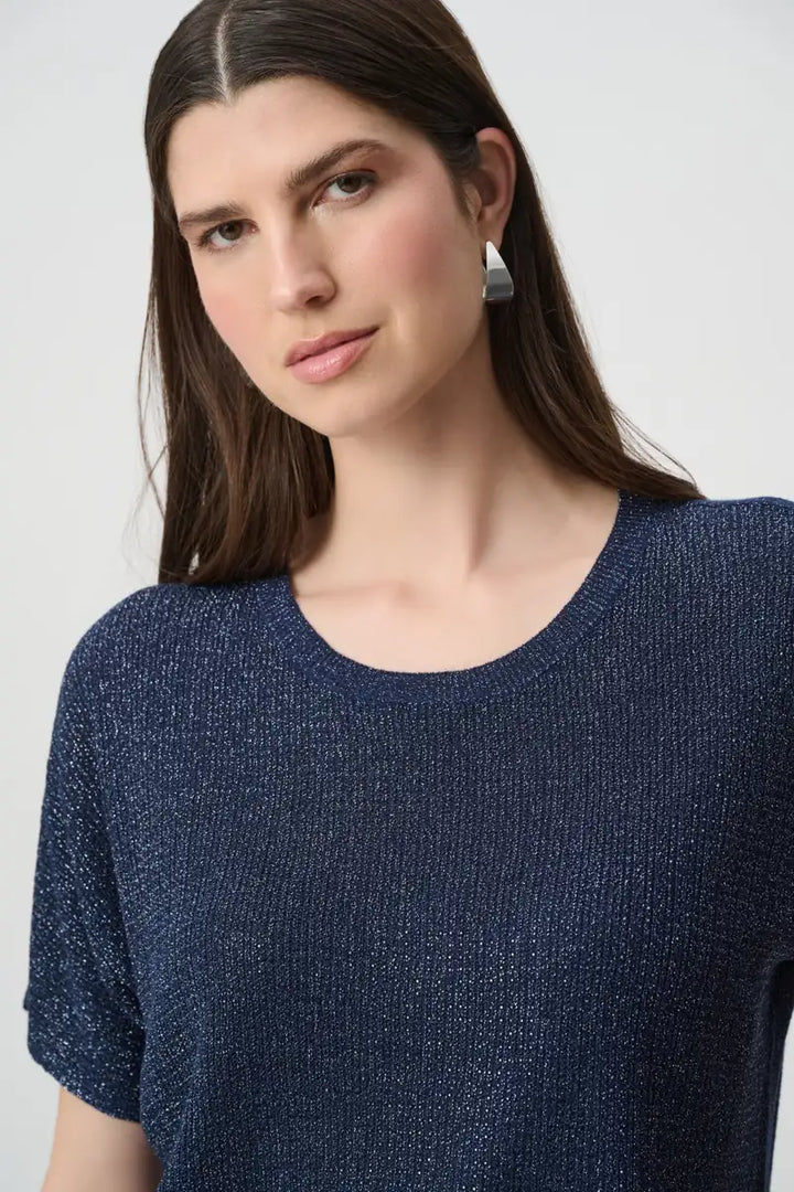 Joseph Ribkoff 263900 navy metallic knit T-shirt product photo 2